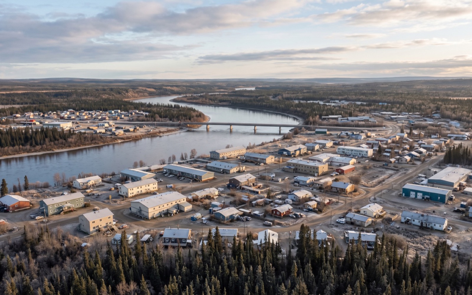 AI-generated editorial landscape inspired by Happy Valley-Goose Bay, Newfoundland and Labrador