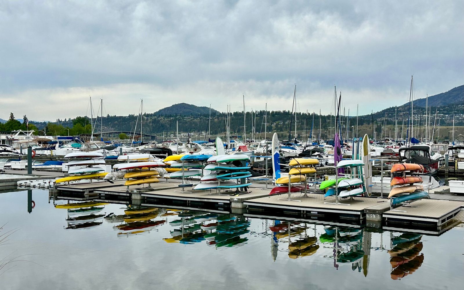 Colourful kayaks in a Kelowna marina