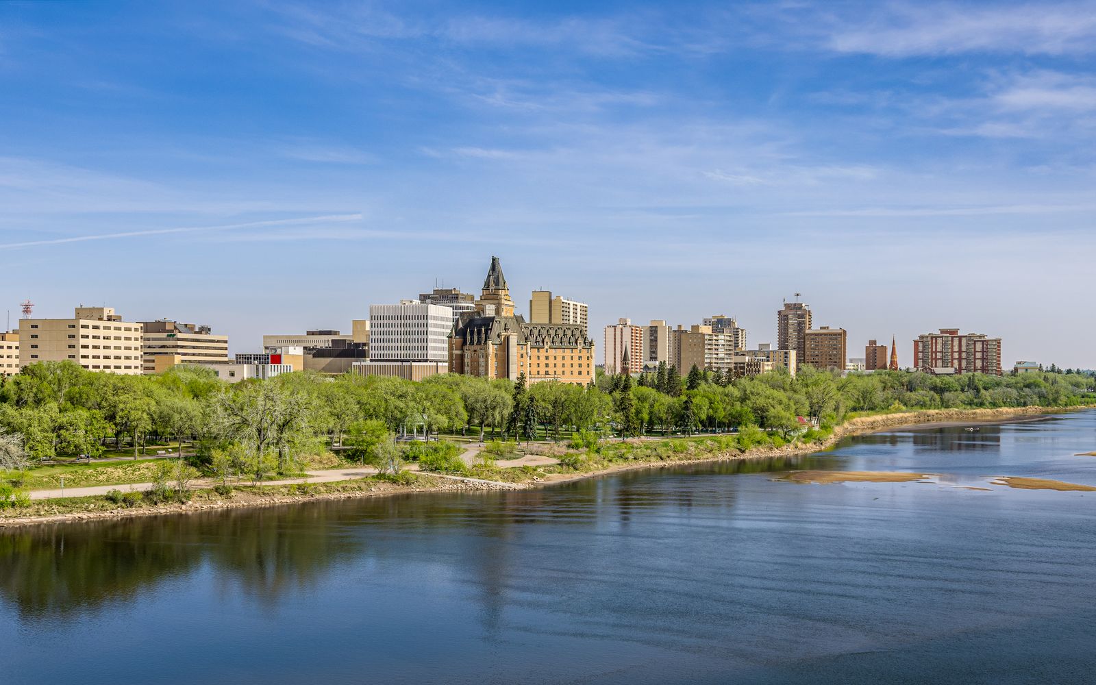 Saskatoon skyline overlooking the riverbank